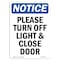 Signmission Safety Sign, OSHA Notice, 18" Height, Aluminum, Please Turn Off Light & Close Door Sign, Portrait OS-NS-A-1218-V-17605 - alternate 1